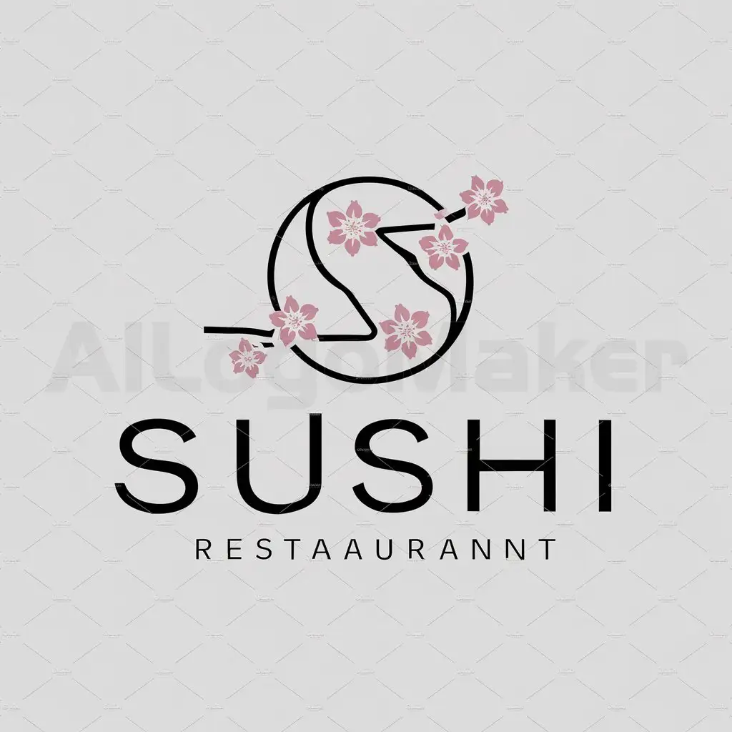 LOGO-Design-For-Sushi-Minimalistic-Sushi-and-Sakura-Blossom-Emblem