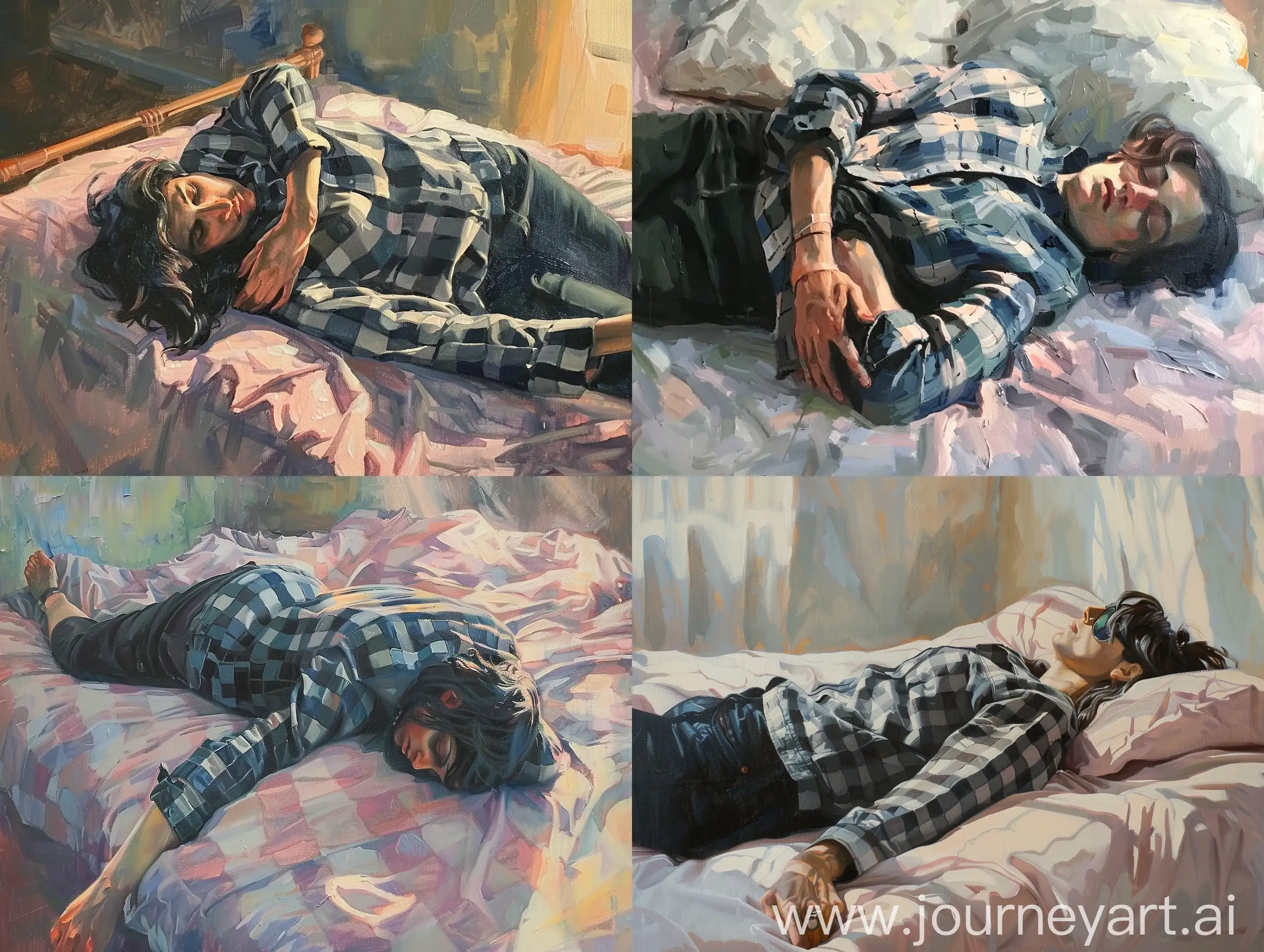 oil painting of a person laying on bed