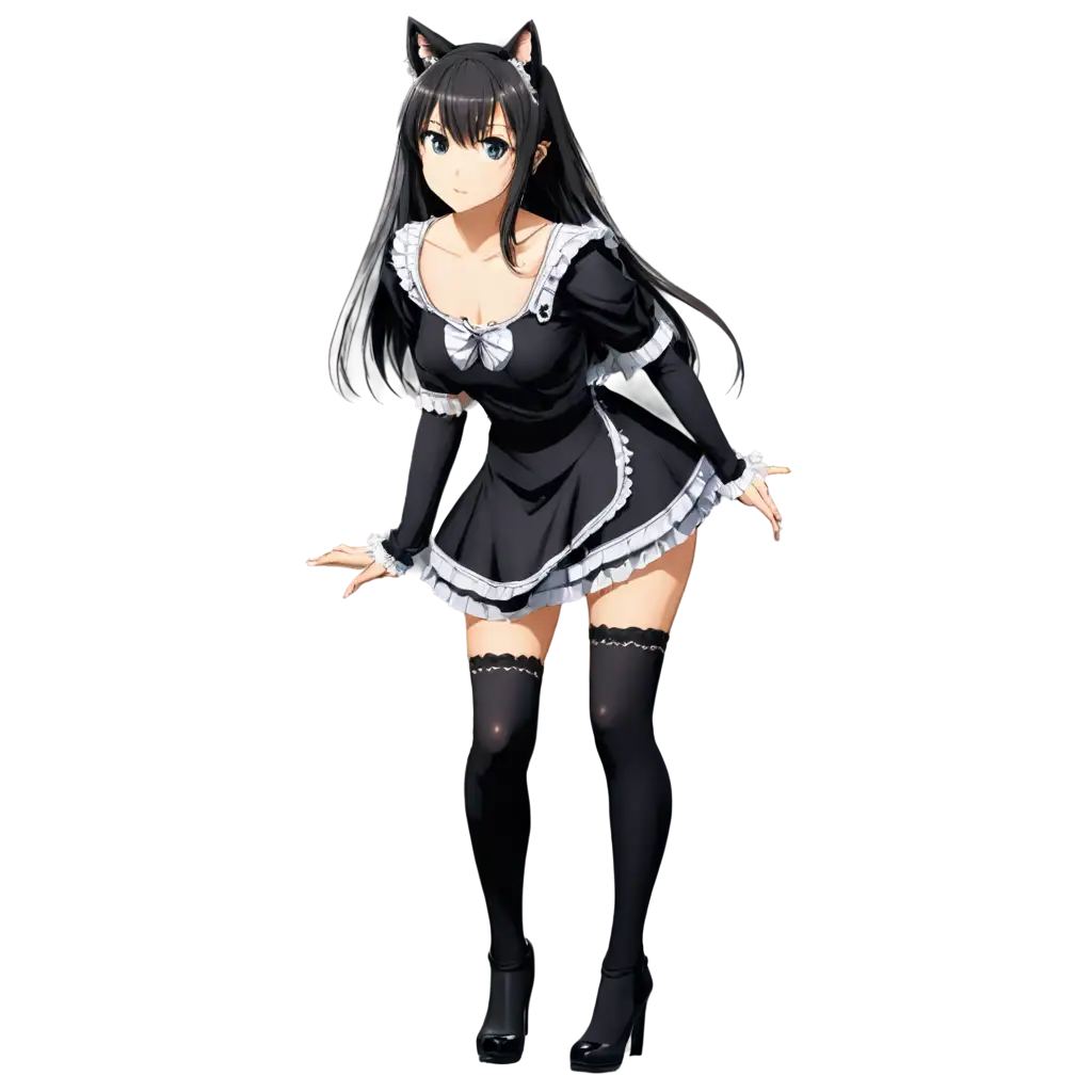 maid catgirl anime setting bent over in a straight stance straight legs