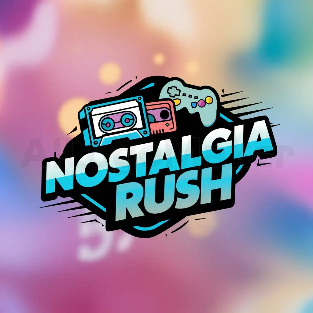 a logo design,with the text "Nostalgia Rush", main symbol:Retro 90s memories,complex,clear background