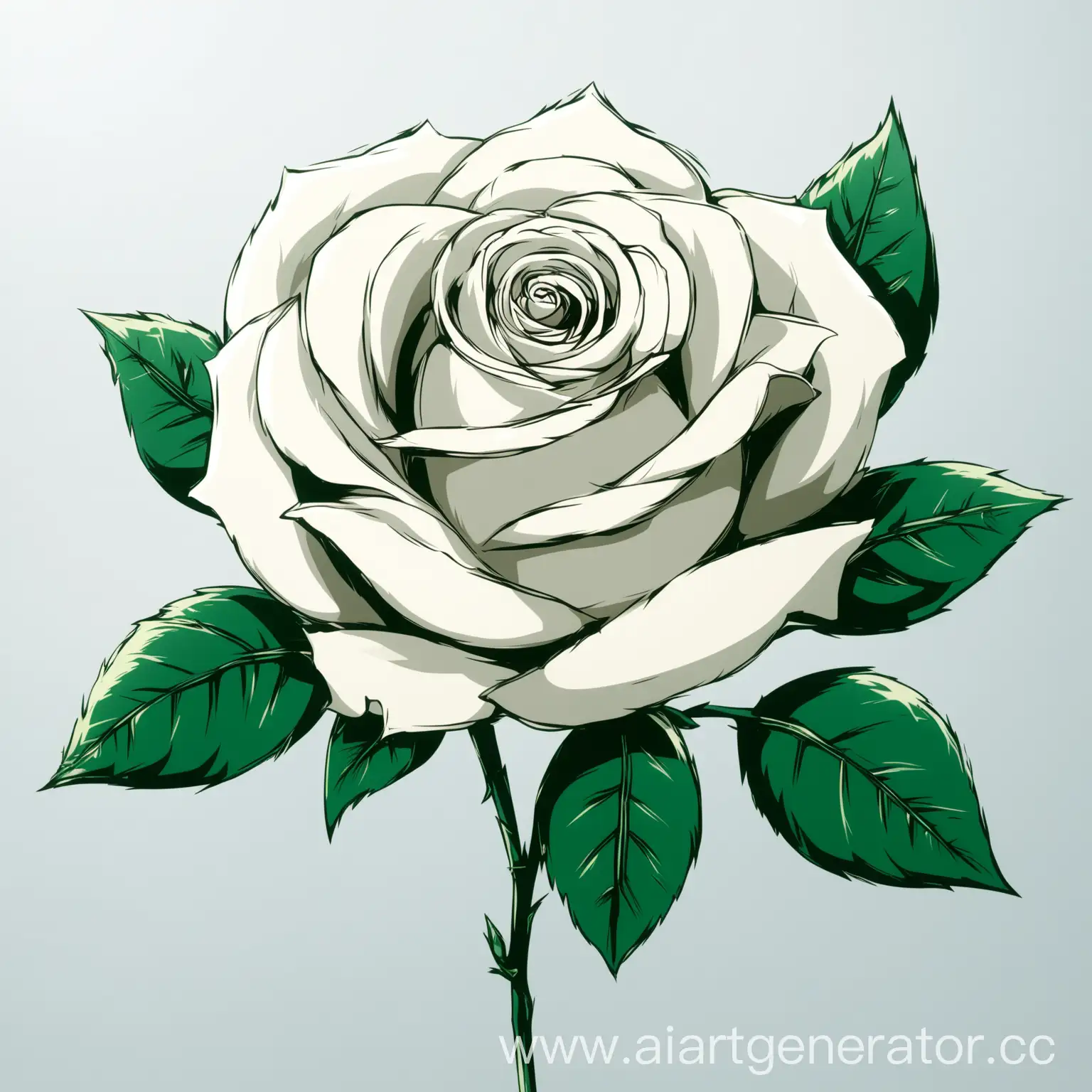 белая роза в стиле аниме, на светлом фоне 