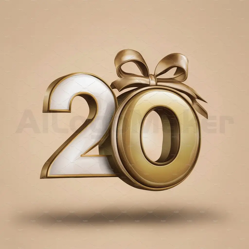 a logo design,with the text "20", main symbol:20 number just was a gift and gold color with ribbon,Moderate,clear background