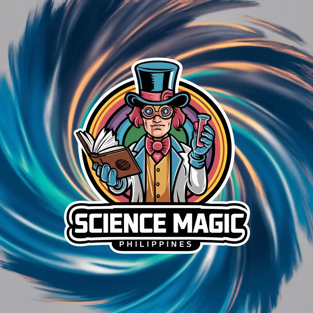 a logo design,with the text "science magic philippines", main symbol:magician mad scientist colorful,Moderate,be used in Entertainment industry,clear background