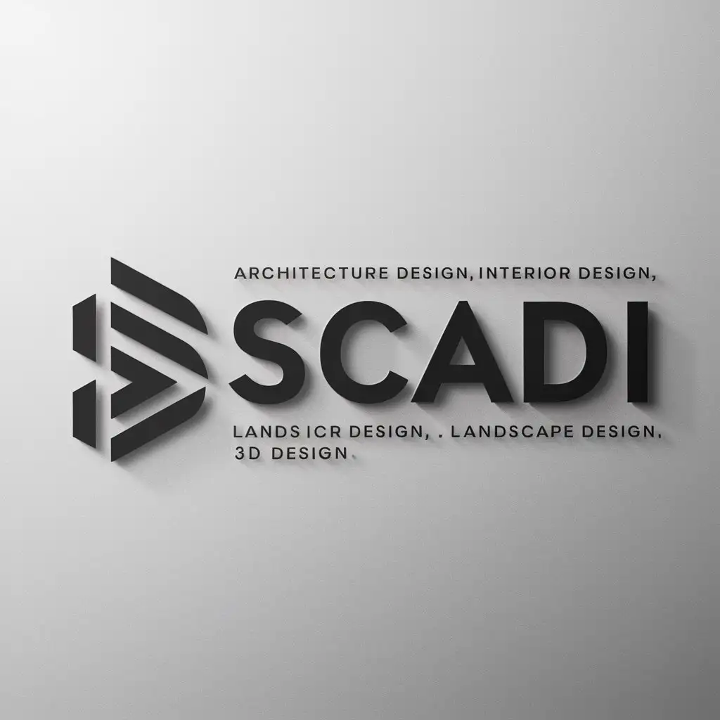 a logo design,with the text "architecture design,ninterior design,nlanscape design, 3D design", main symbol:SCADI,Moderate,be used in Construction industry,clear background