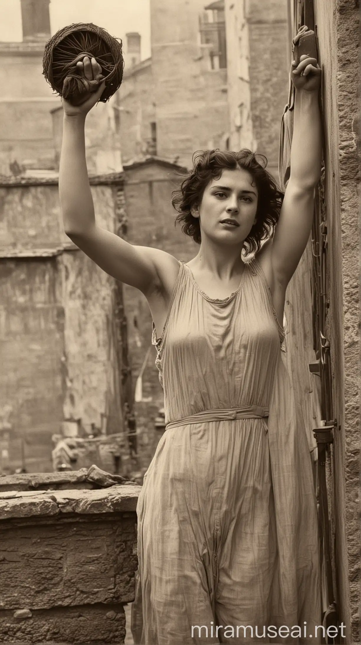 1920s Woman in Rome Doing Chores with Unshaven Underarms