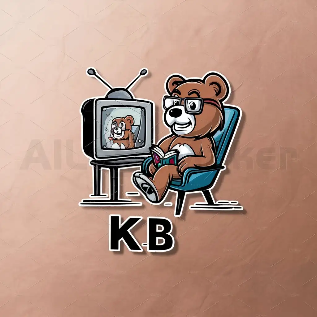 a logo design,with the text "a brown bear watching tv in cartoon with the name kb", main symbol:a brown bear watching tv in cartoon with the name kb,Moderate,clear background