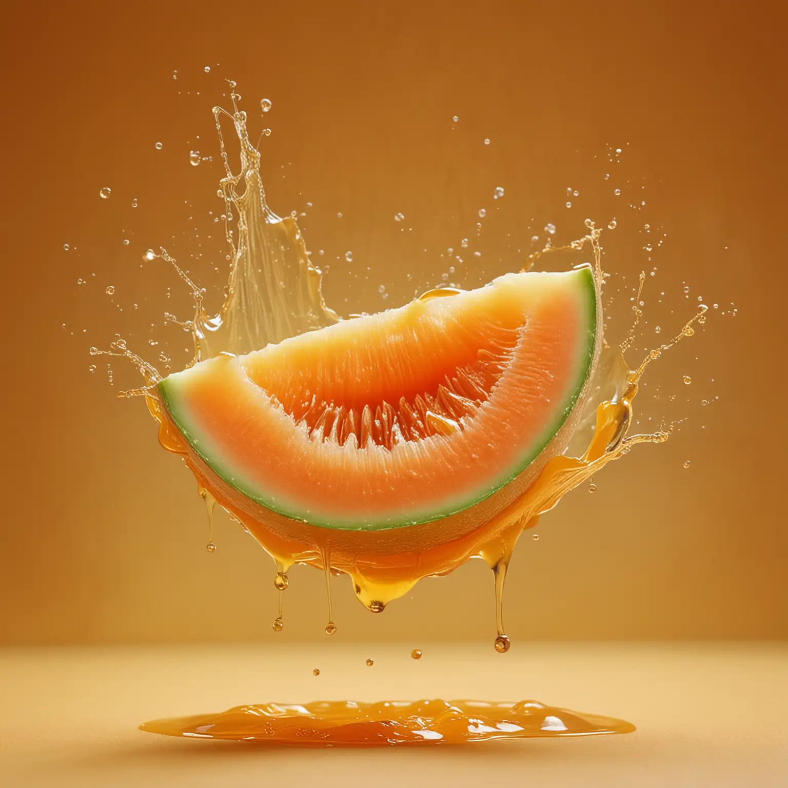 Juicy-Ripe-Melon-Caramel-on-Honey-Orange-Background-Delicious-Fruit-Splash-Art