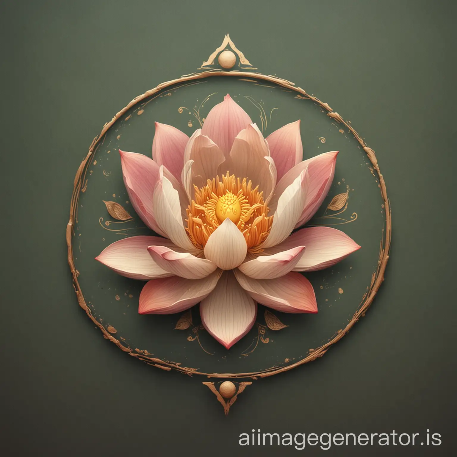 Create a visually appealing and realistic logo for a 7-day meditation course. The logo should combine the elements of a beautiful lotus flower with 7 petals and a rising sun to symbolize new beginnings and tranquility. The design should be painterly, with a detailed and artistic look.