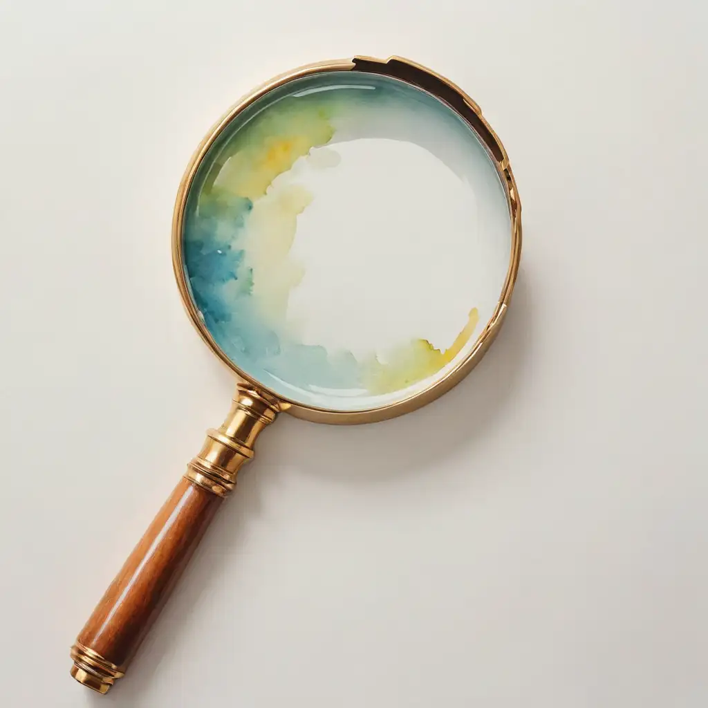 Watercolor Illustration of Magnifying Glass on White Background