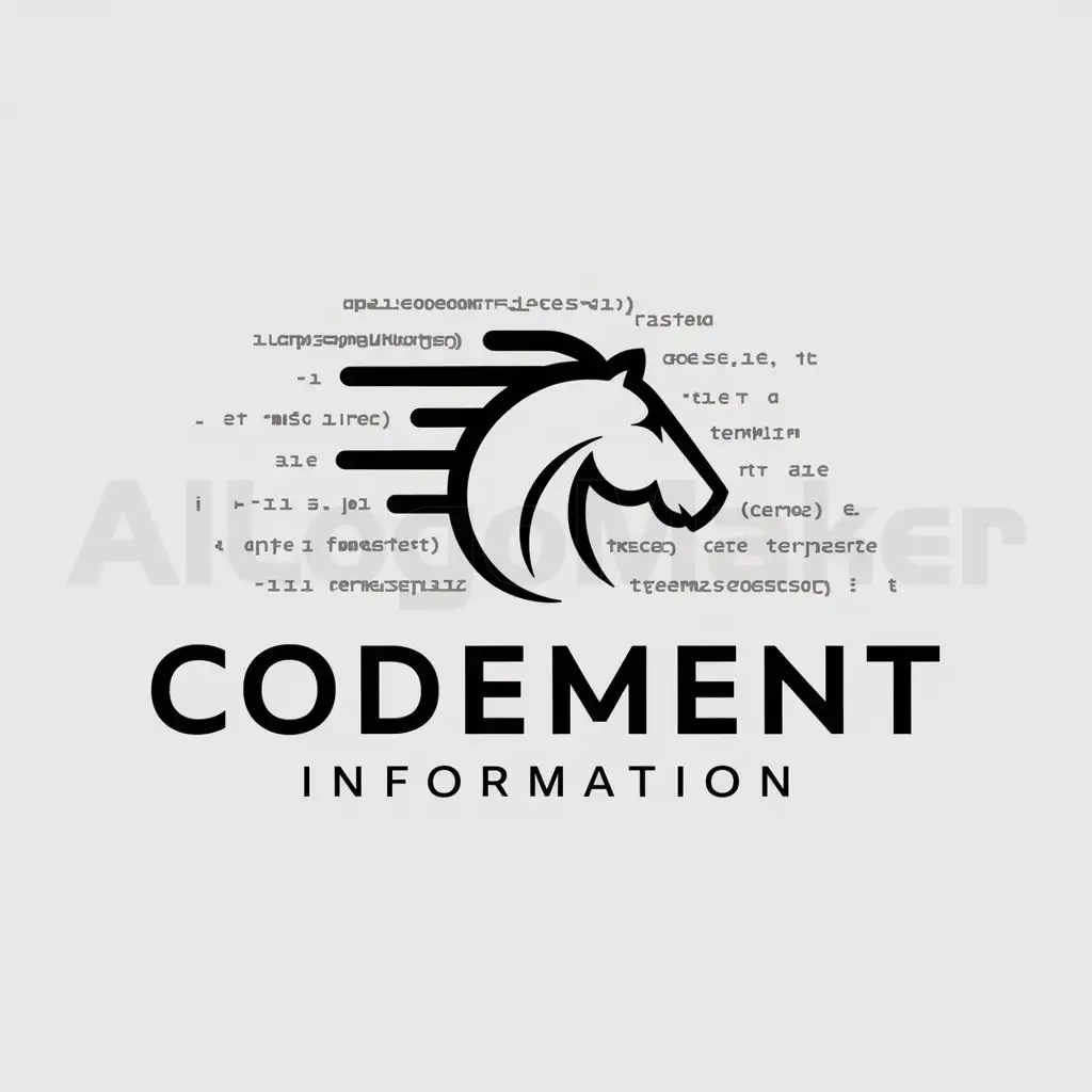 a logo design,with the text "codement Information", main symbol:horse, garbled code, network security,Moderate,be used in Internet industry,clear background