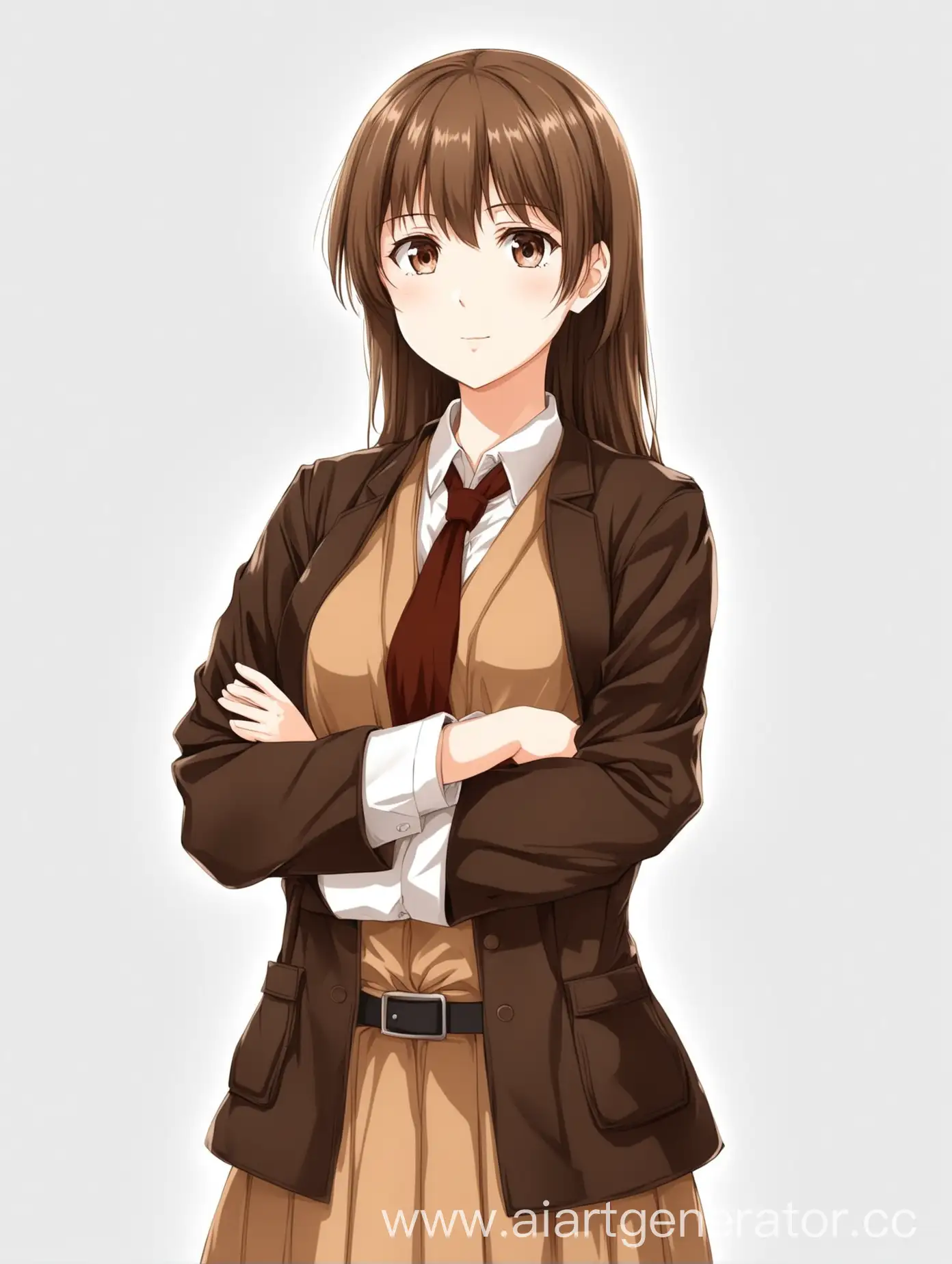 Anime-University-Professor-in-Brown-Sarafan-and-Black-Jacket