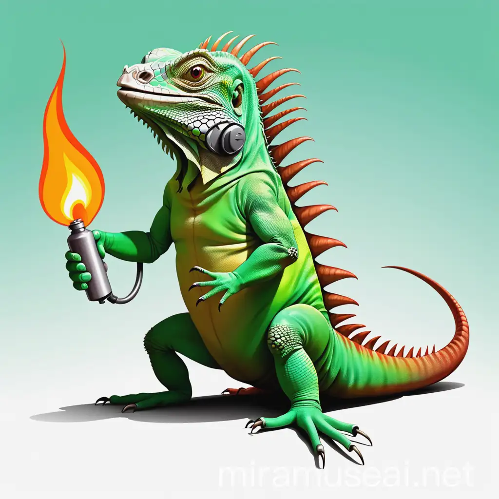 Illustration of an Iguana with a Gas Cylinder