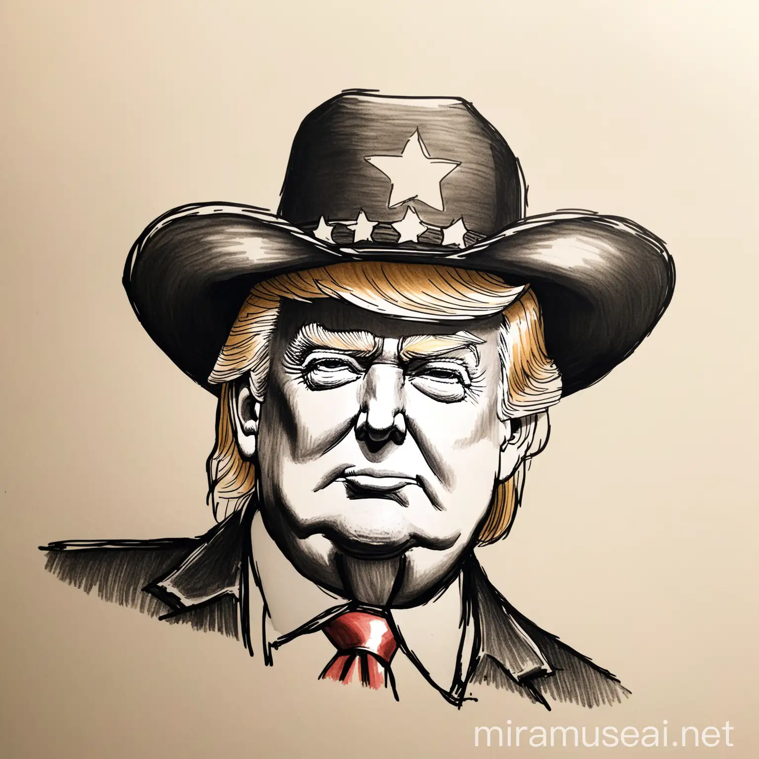 Donald Trump Wearing Cowboy Hat Sketch Drawing