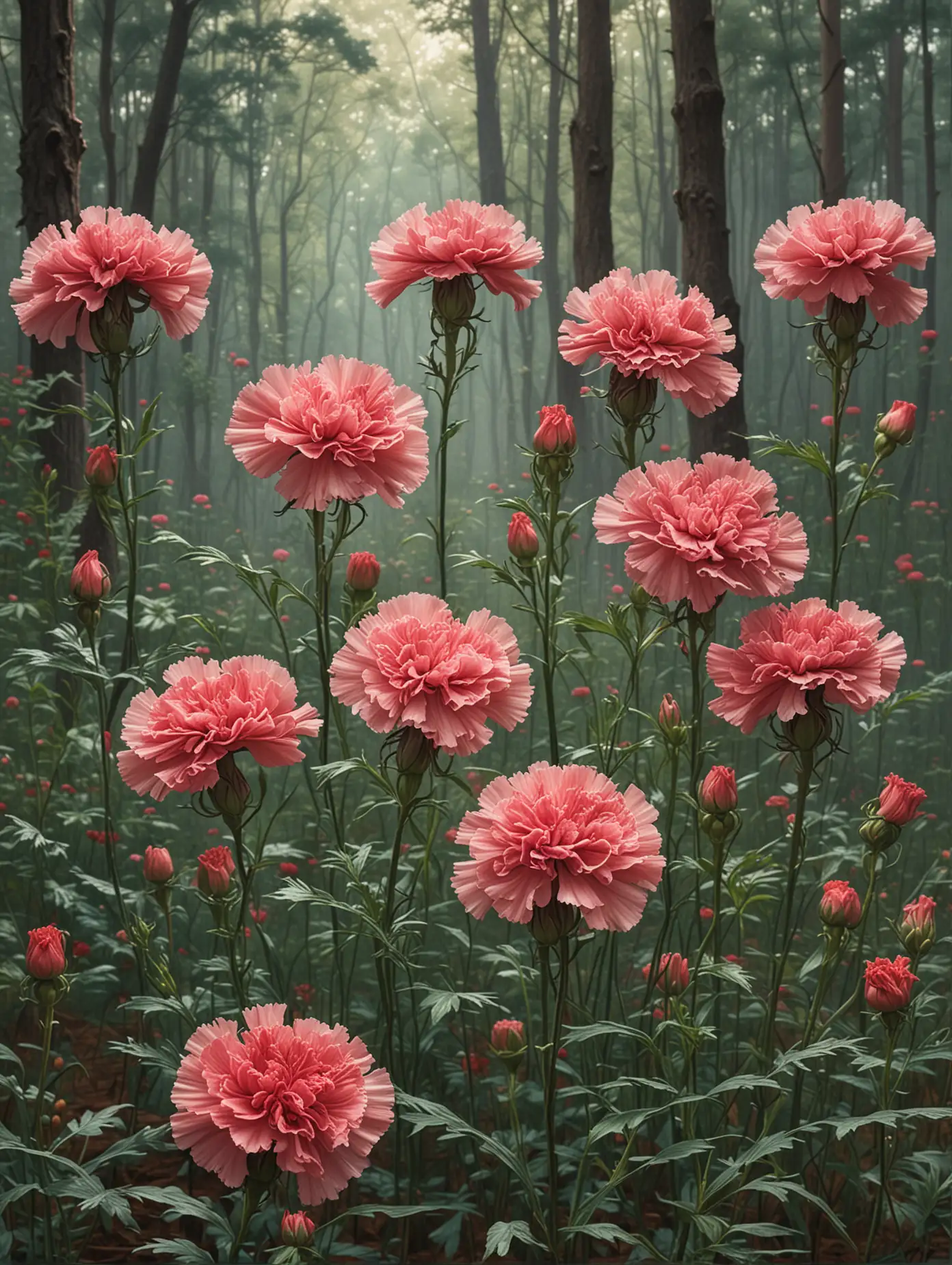 Carnation Blooms in Williams Morris Style Forest