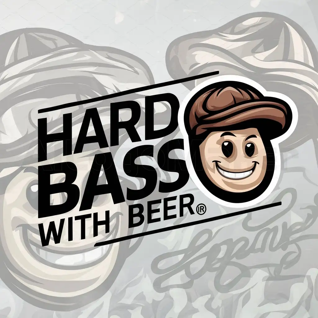 a logo design,with the text "hardbass with beer", main symbol:gopnik in leather cap,Moderate,clear background