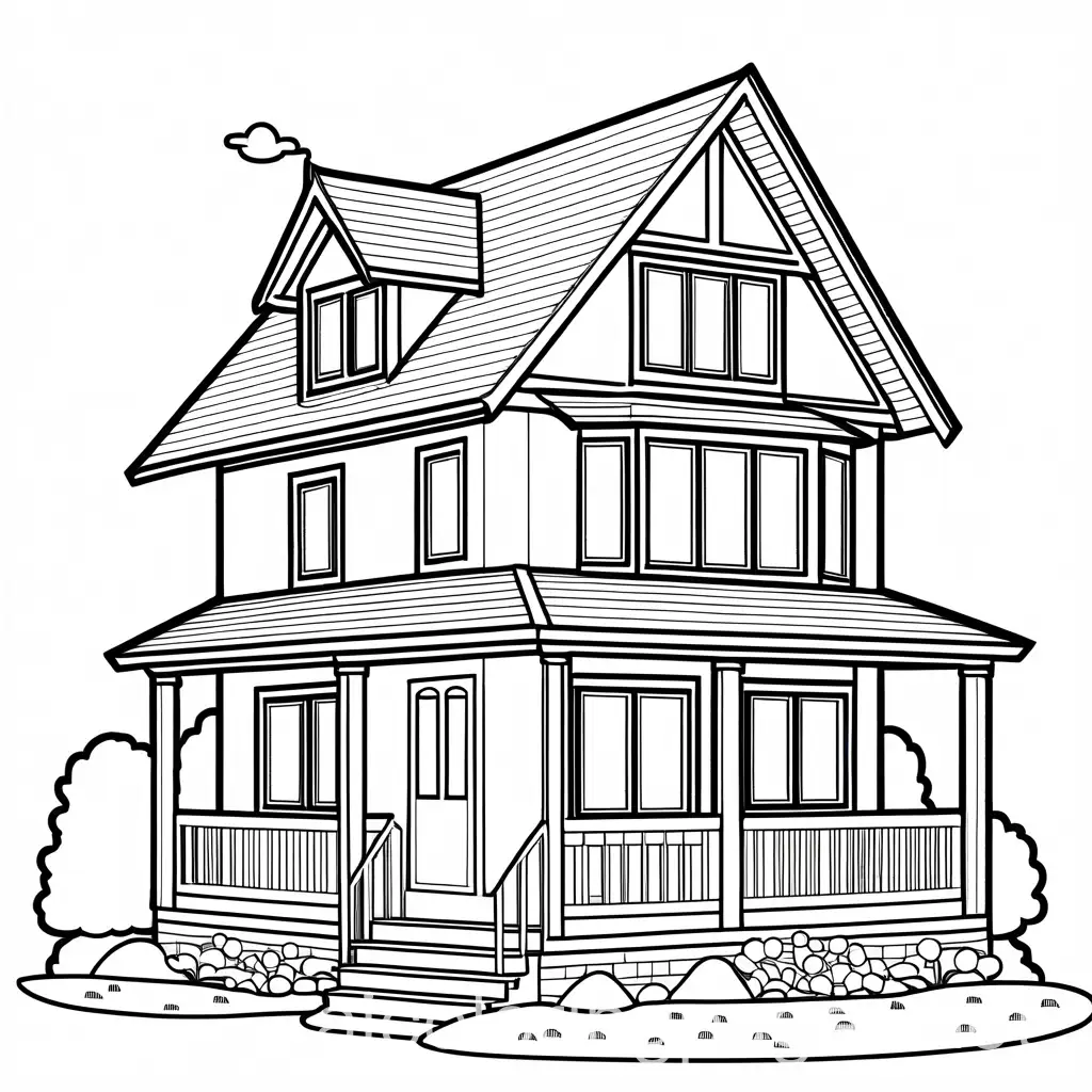 Create a friendly and chubby house , outline art, colouring page outline page with white, white background, sketch style, full body, only use outline, cartoon style, clean and clear. Ensure is design minimalistic for easy colouring. The goal is to make it appealing and approachable for children aged 2-4 in the middle of their artistic journey, make it black and white., Coloring Page, black and white, line art, white background, Simplicity, Ample White Space.