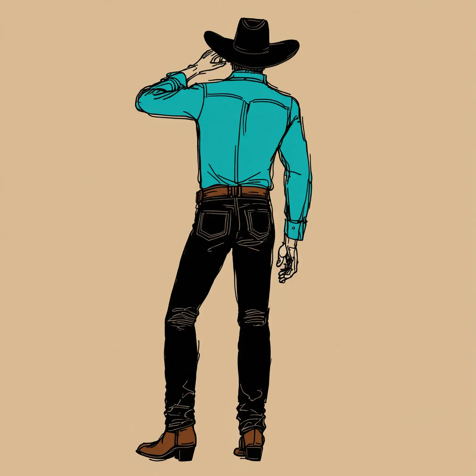 Cowboy Drawing with Teal Shirt and Black Hat