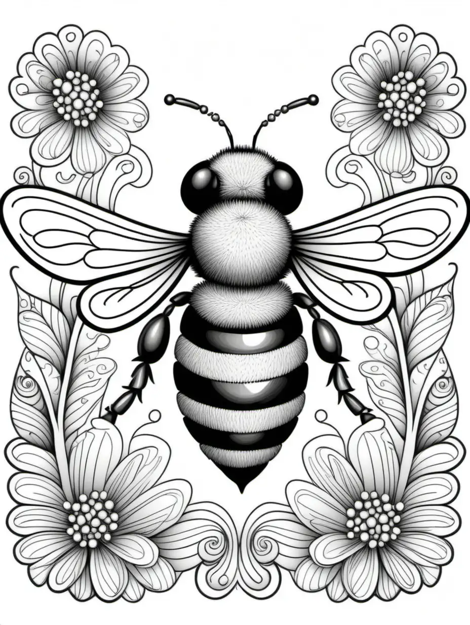 Simple Bumble Bee Zentangle Art on Solid White Background