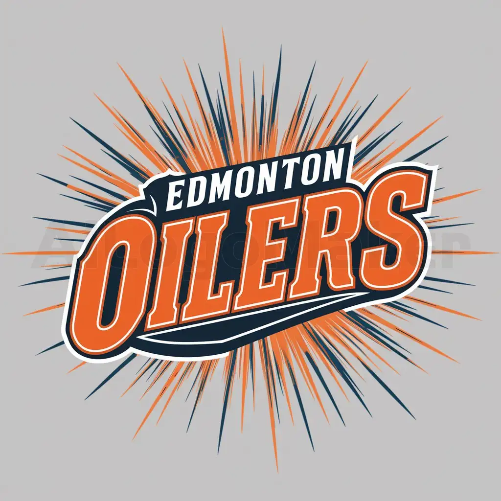 a logo design,with the text "Edmonton Oilers", main symbol:The Wordmark 'Edmonton Oilers' in an oil-like font and in orange and blue text all in front of an orange and blue oil-like firework.,Moderate,clear background