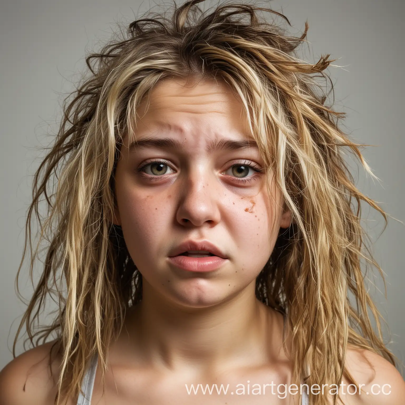 Disheveled-Girl-with-Unnatural-Highlights-and-Aggressive-Expression