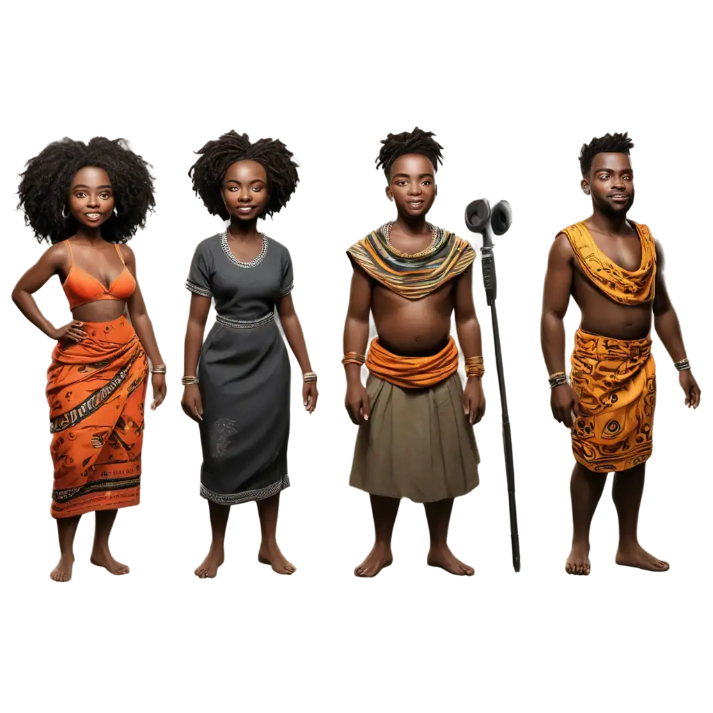 hand drawn black awareness day, 3d render for african people wearing traditional cloth