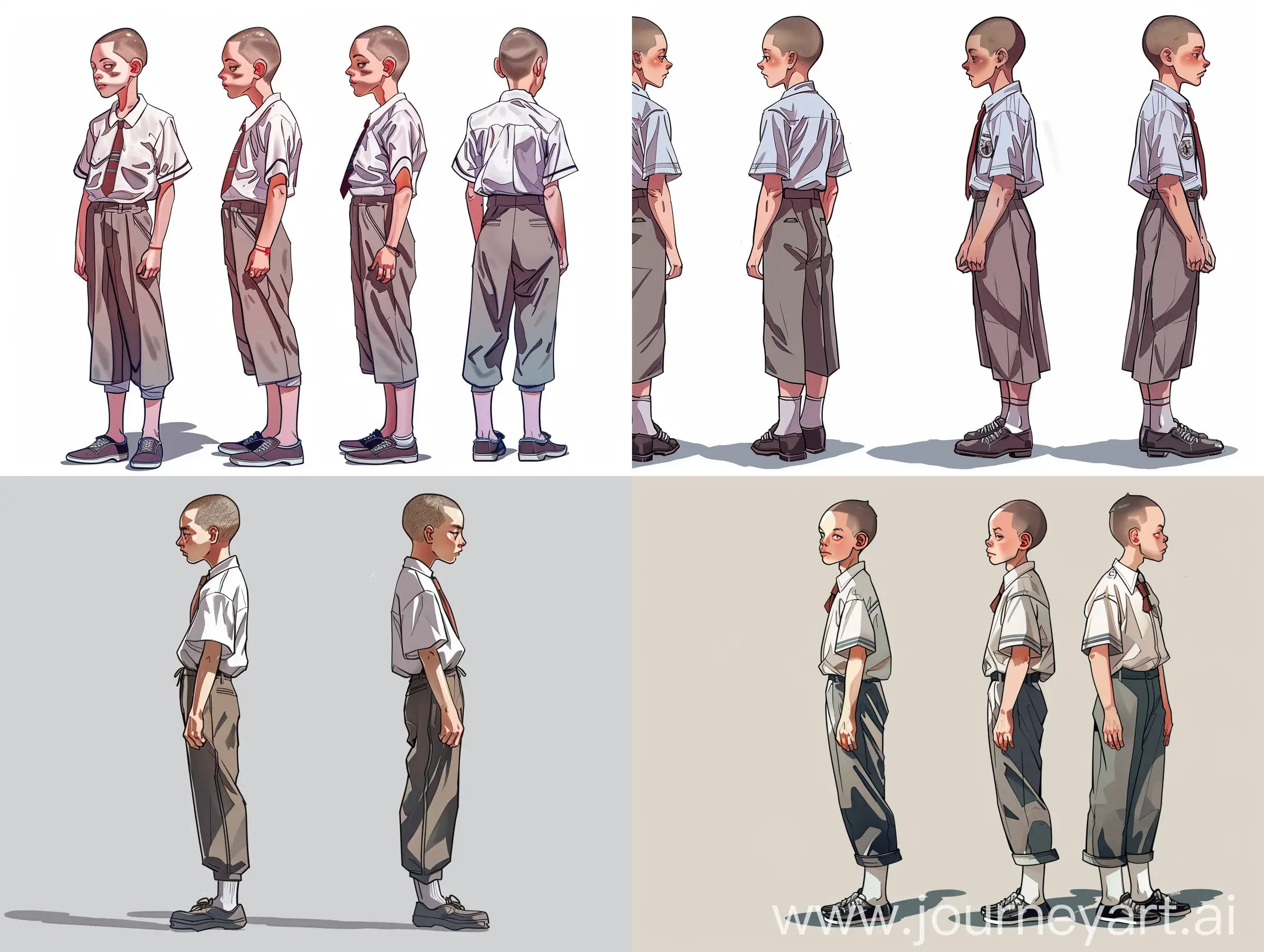 Japanese high school student in school uniform, 2d style, side view, full length, in trousers, concept art in color