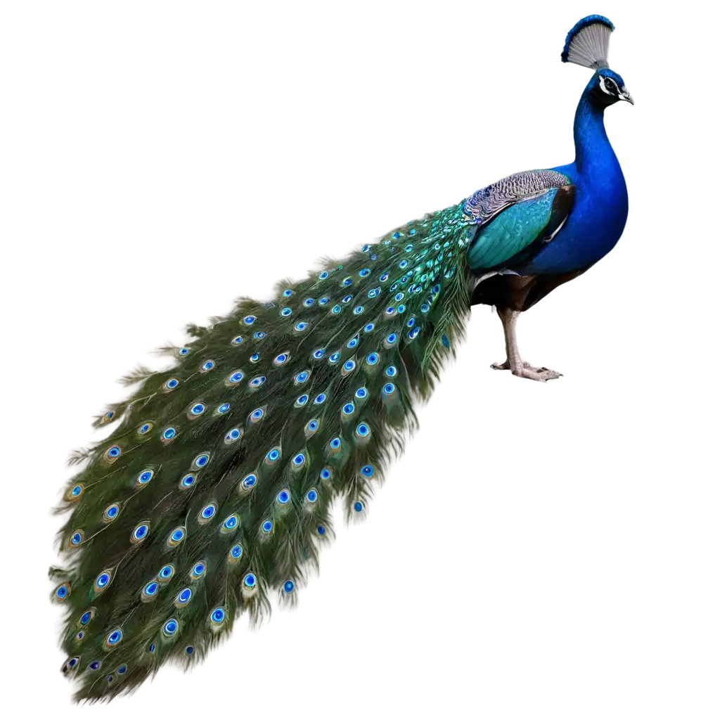 The blue peacock is spreading its beautiful tail