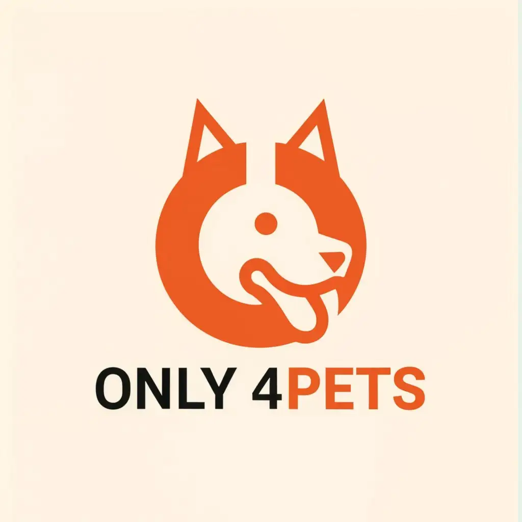 LOGO-Design-For-Only4Pets-Creative-Red-Dog-Head-O-and-Hanging-Cats-with-Diagonal-Bar