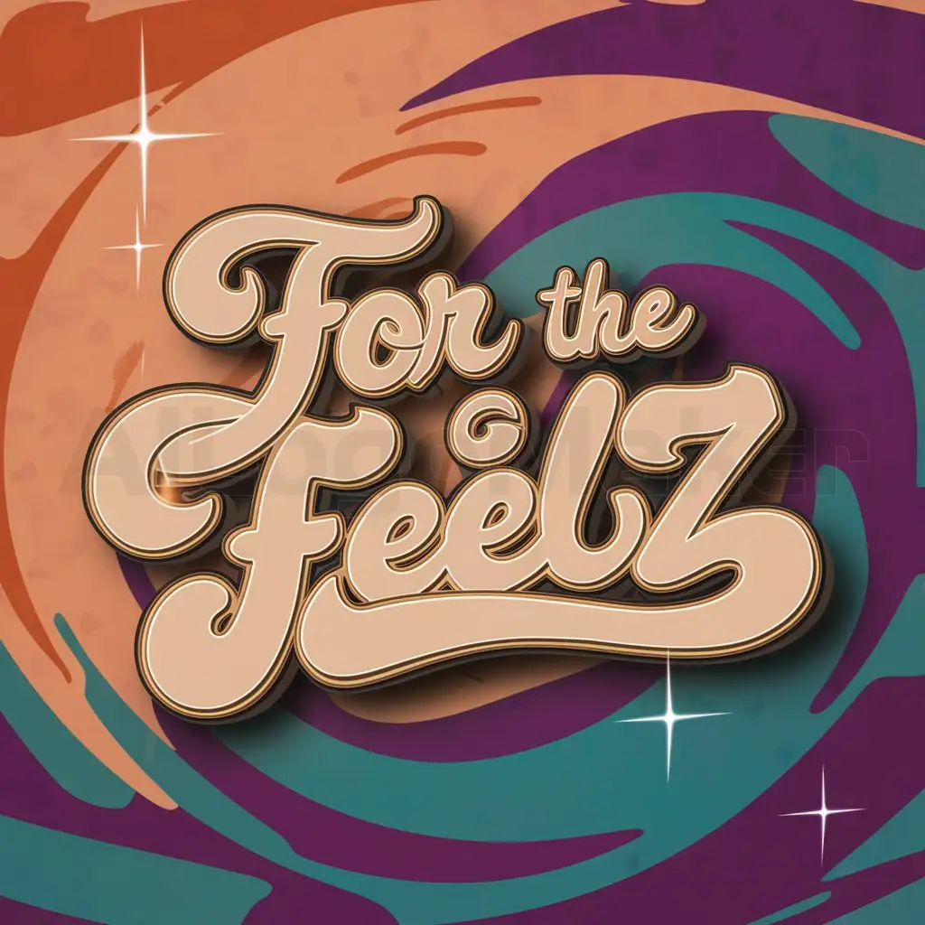 LOGO-Design-For-For-The-Feelz-60s-Vibes-Cursive-Font-in-Orange-Teal-and-Purple