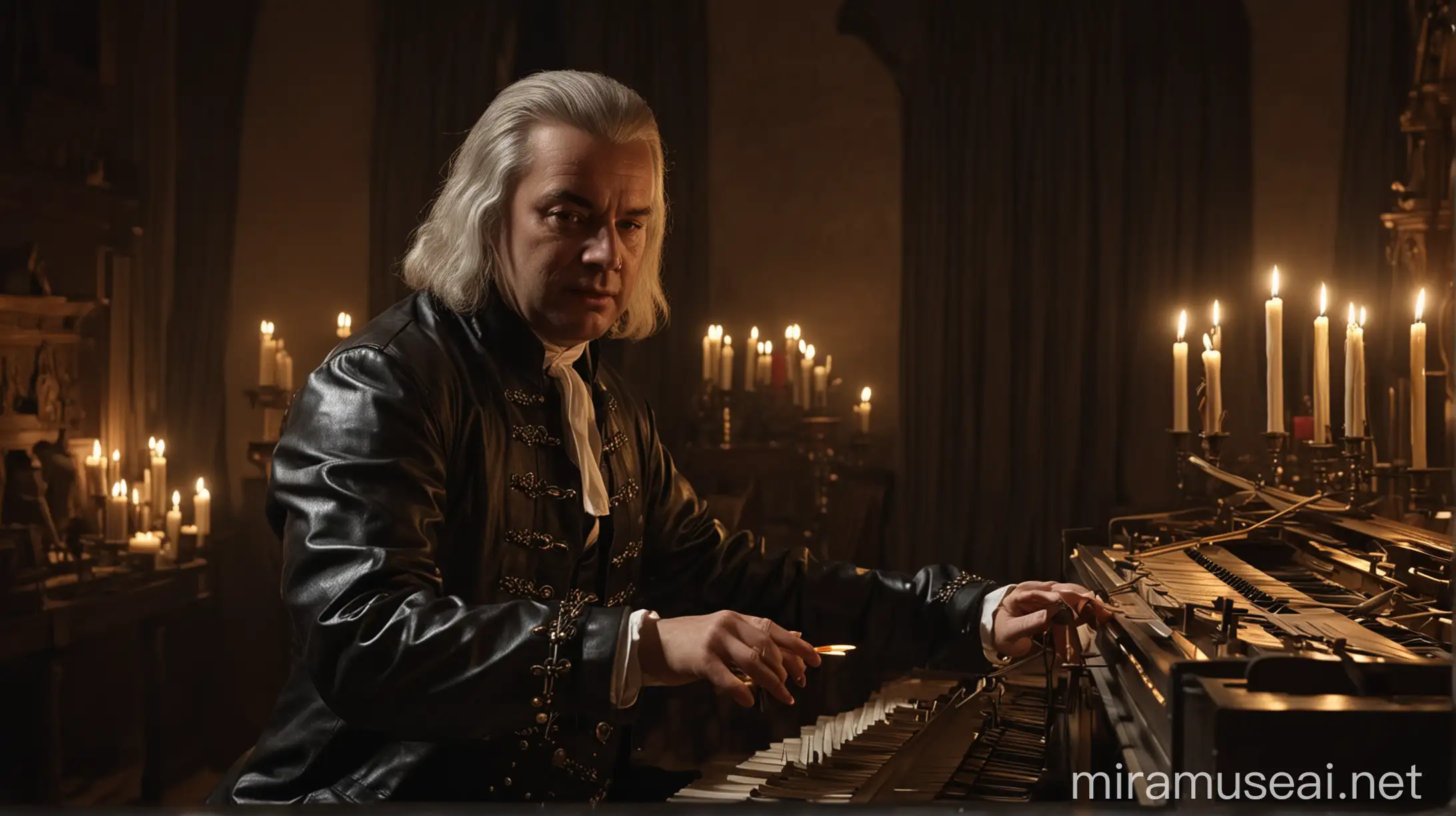 Johann Sebastian Bach Playing Harpsichord in Gothic German Studio by Candlelight