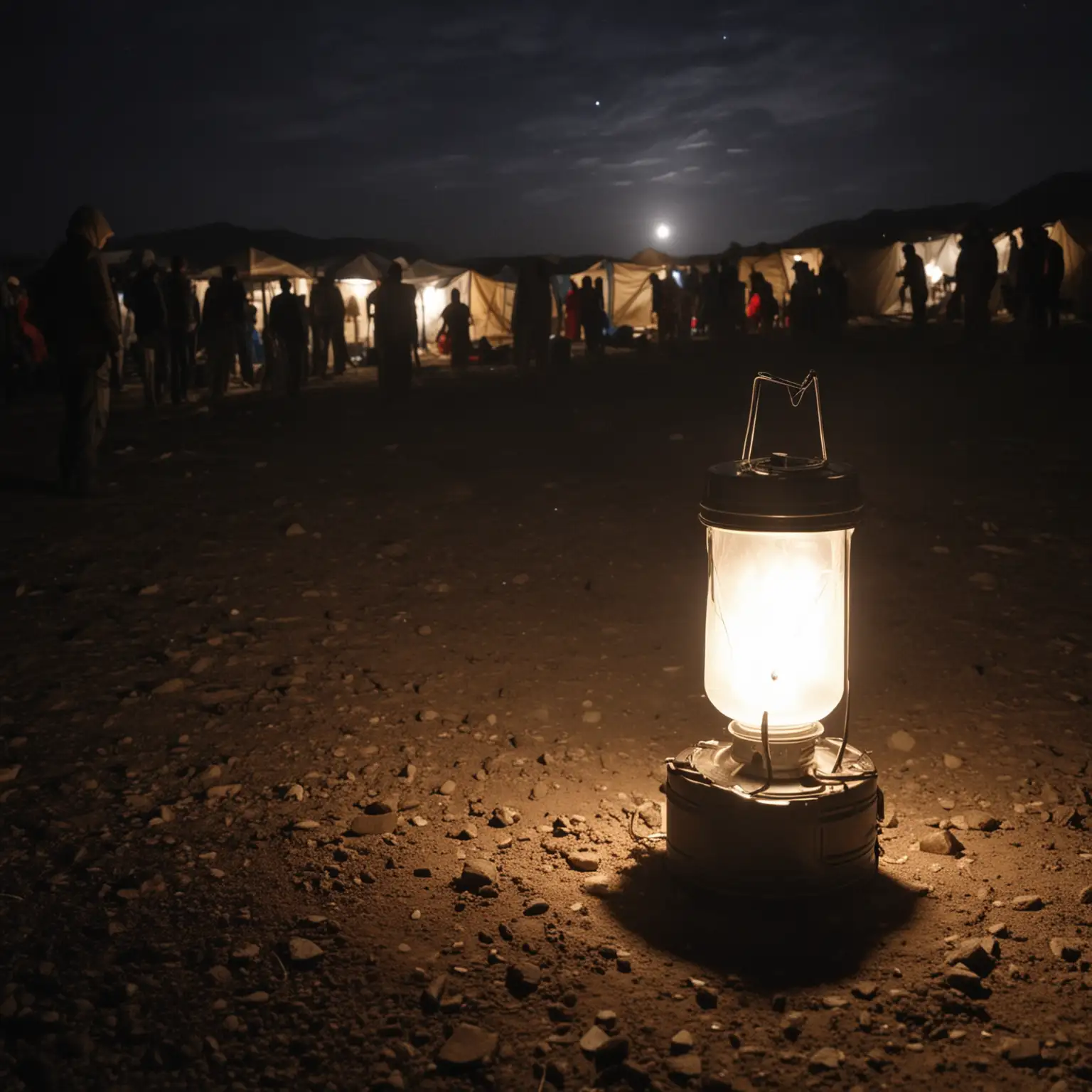 the portable light lamp is on the poof refugees camp lighten up in the total darkness