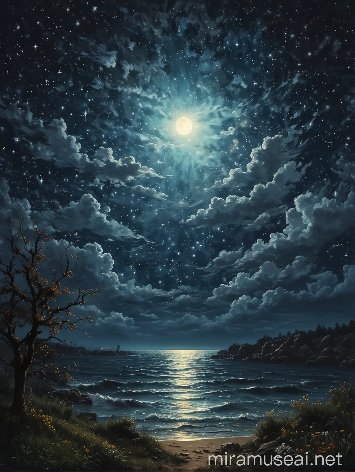 Moonlit Starry Night Sky Landscape