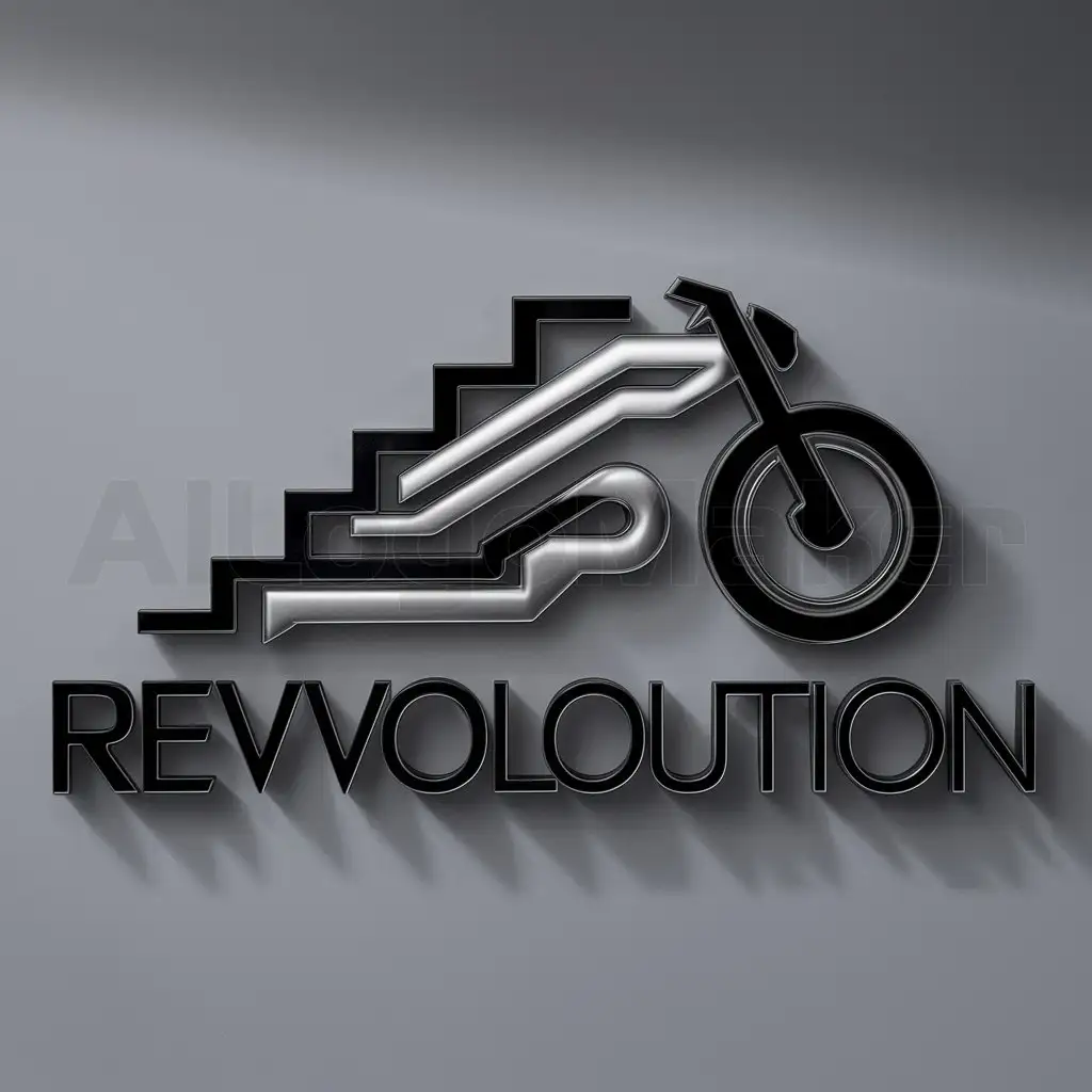 a logo design,with the text "Revvoloution", main symbol:["Stair","motorcycle"],Moderate,clear background