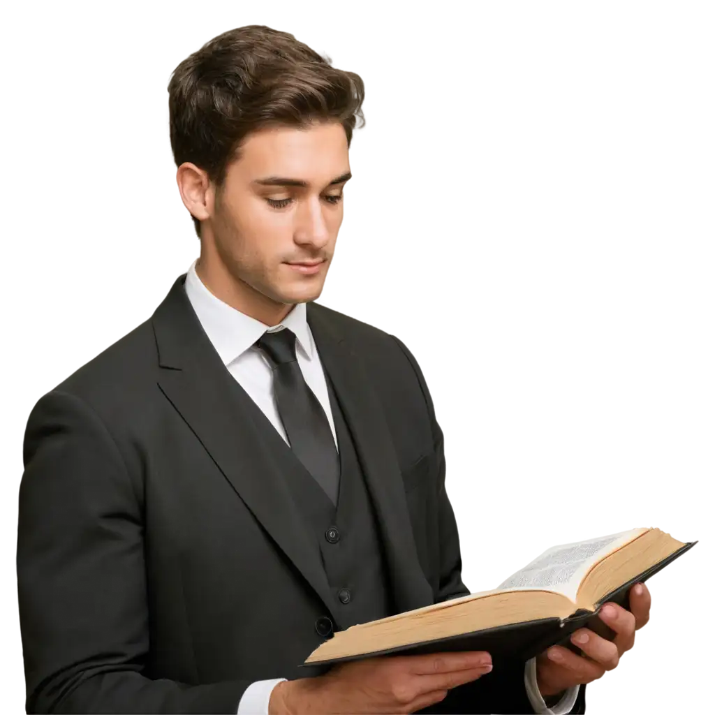 a realistic goodlooking man reading a bible.