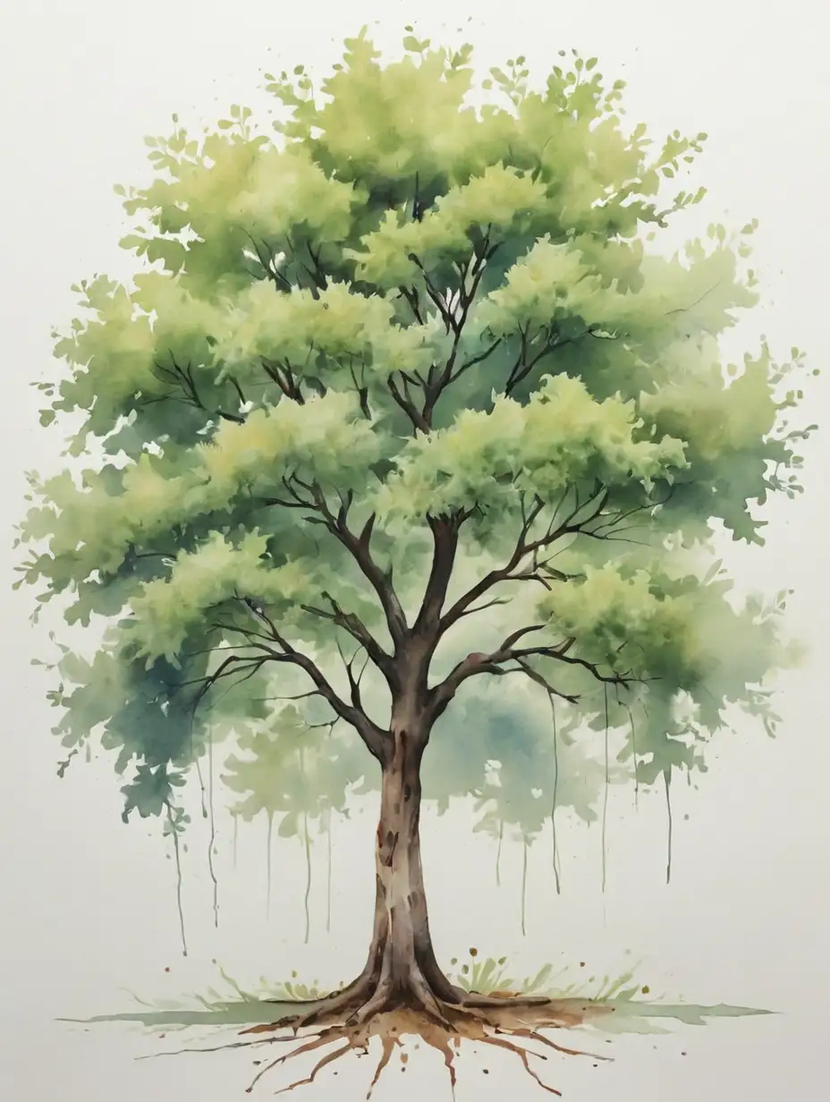 watercolor tree on white background