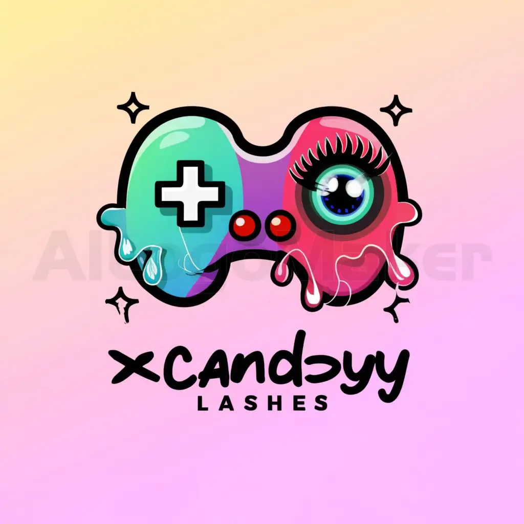a logo design,with the text "xCandyLashes", main symbol:C shaped game controller with eyeball and lashes ,Moderate,clear background