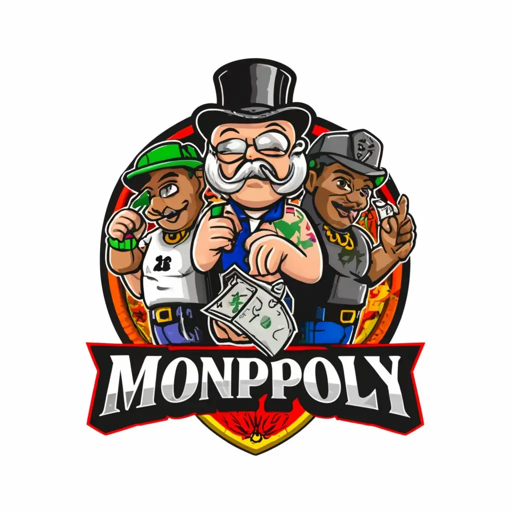 a logo design,with the text "industry", main symbol: Monopoly characters or cartoon characters in gangster style, along with money bags, marijuana leaves and tattoo,complex,be used in Others industry,clear background