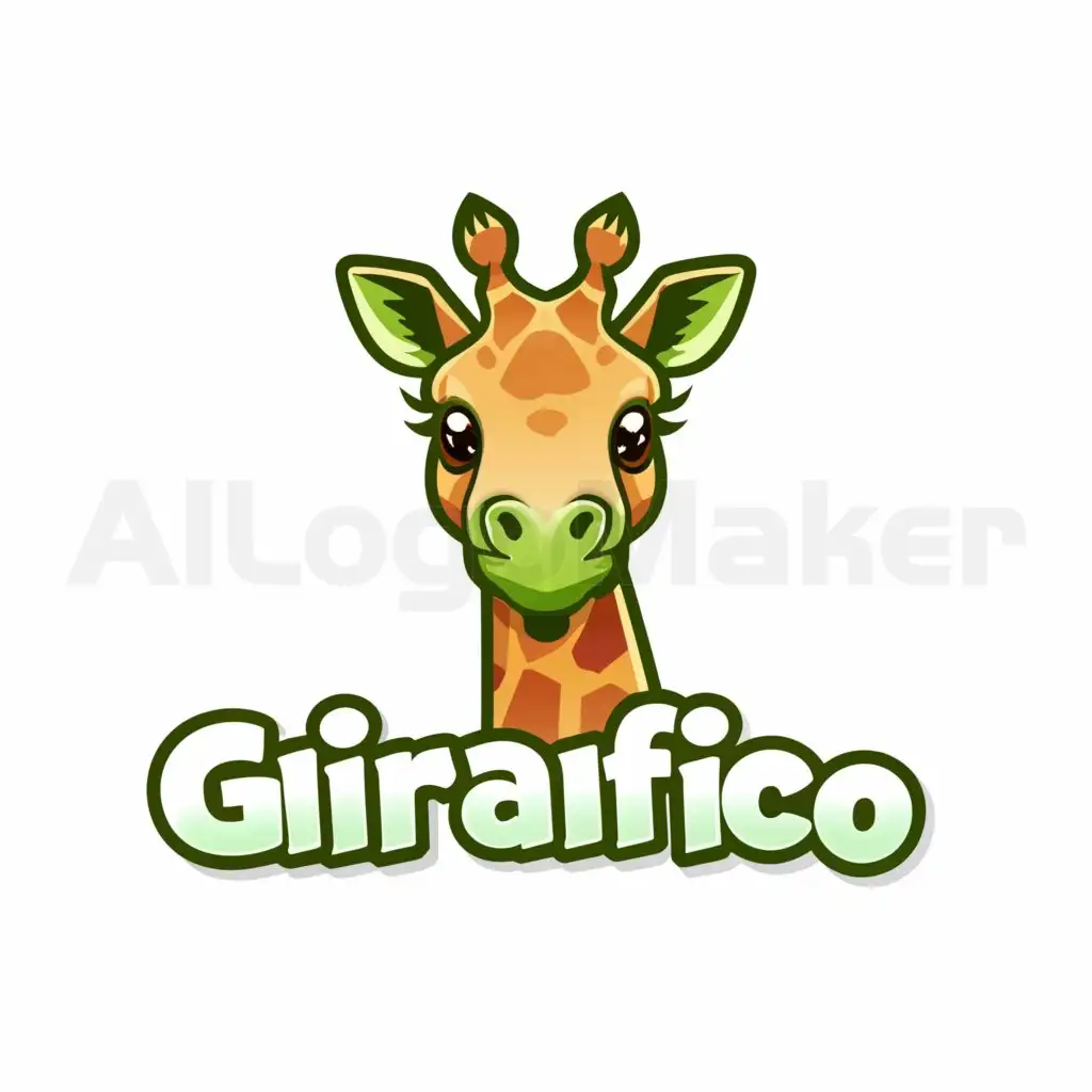 a logo design,with the text "girafico", main symbol:green giraffe head realistic childlike playful,complex,be used in 3D toys industry,clear background