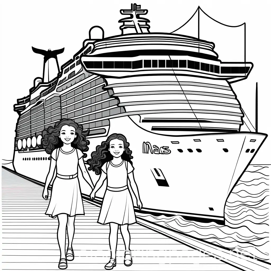 Two-Sisters-with-Curly-Hair-Outside-a-MAS-Cruise-Ship-Coloring-Page