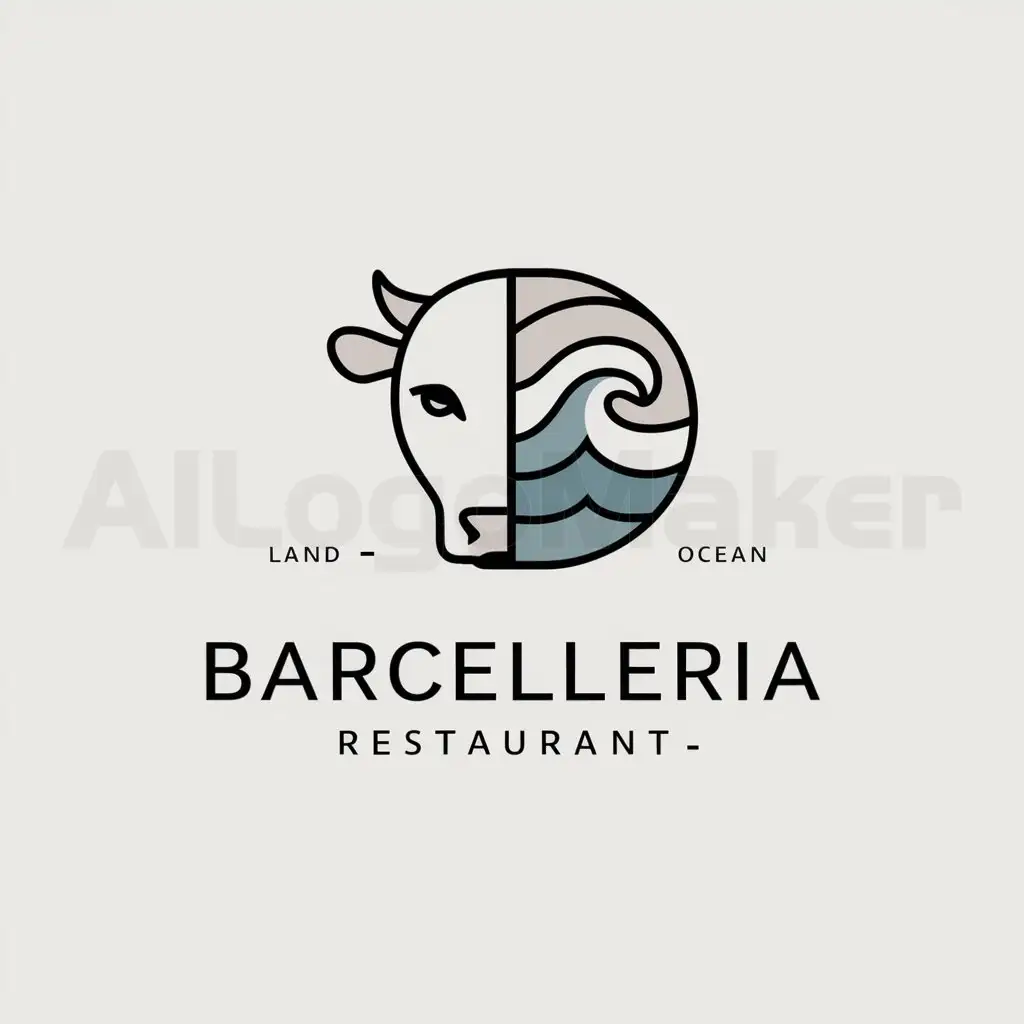 a logo design,with the text "barcelleria", main symbol:create a logo with half cow and half ocean wave,Minimalistic,be used in Restaurant industry,clear background
