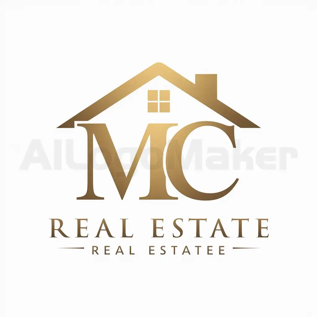 a logo design,with the text "MC", main symbol:House shape in letter MC. Gold color ,Moderate,be used in Real Estate industry,clear background