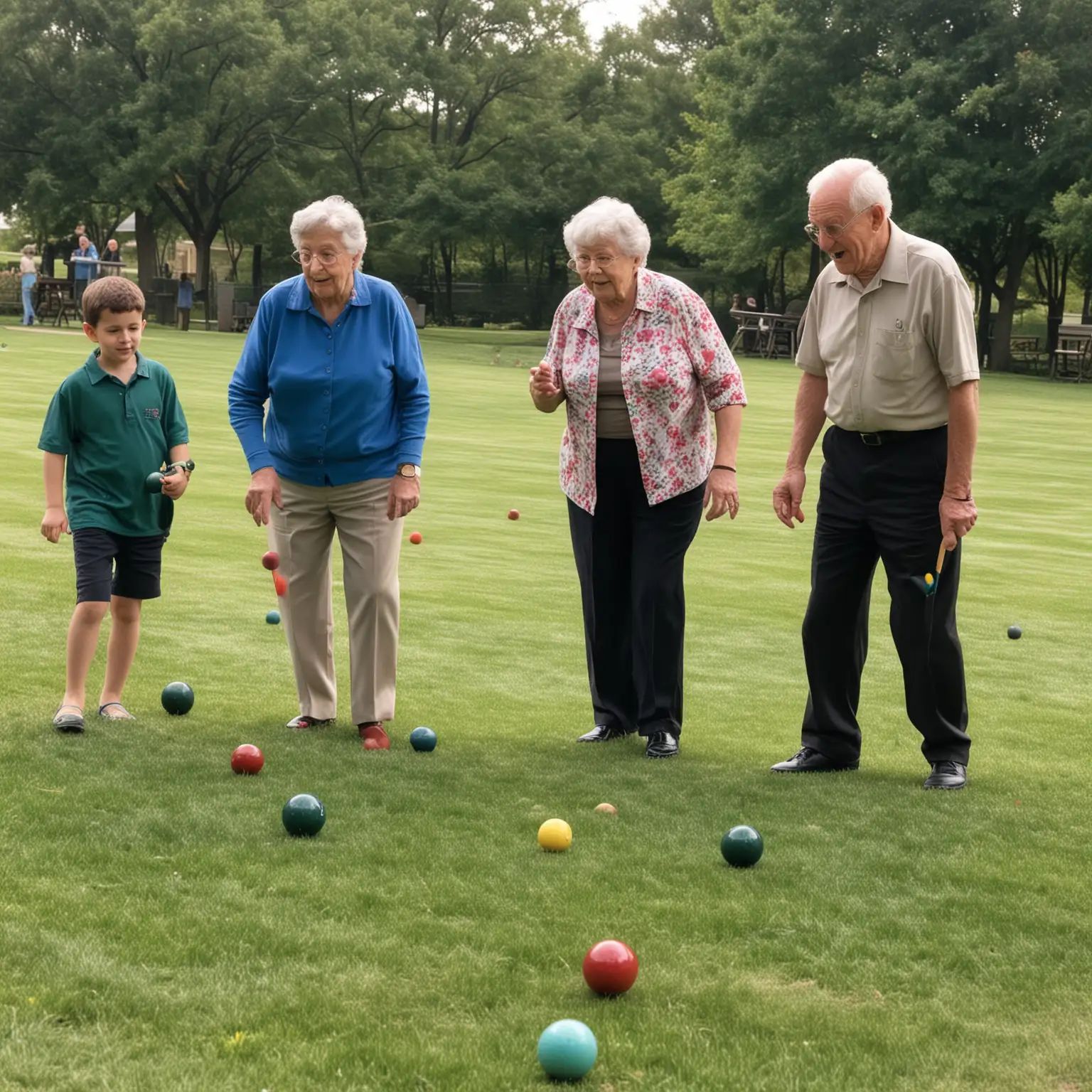 Intergenerational Fun Grandparents and Kids Enjoying Bocce Together