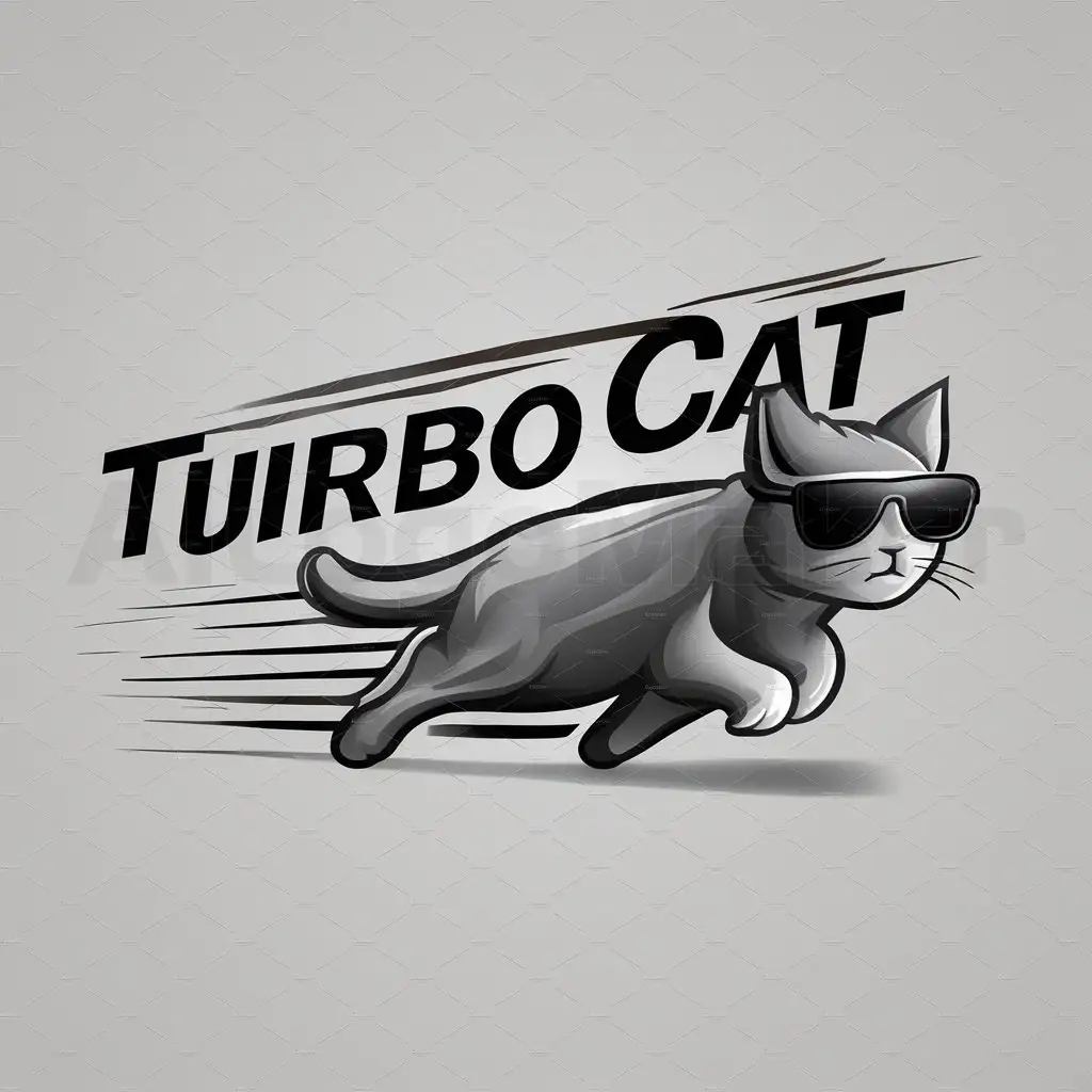 a logo design,with the text "Turbo Cat", main symbol:running cat in dark sunglasses,Moderate,be used in Technology industry,clear background