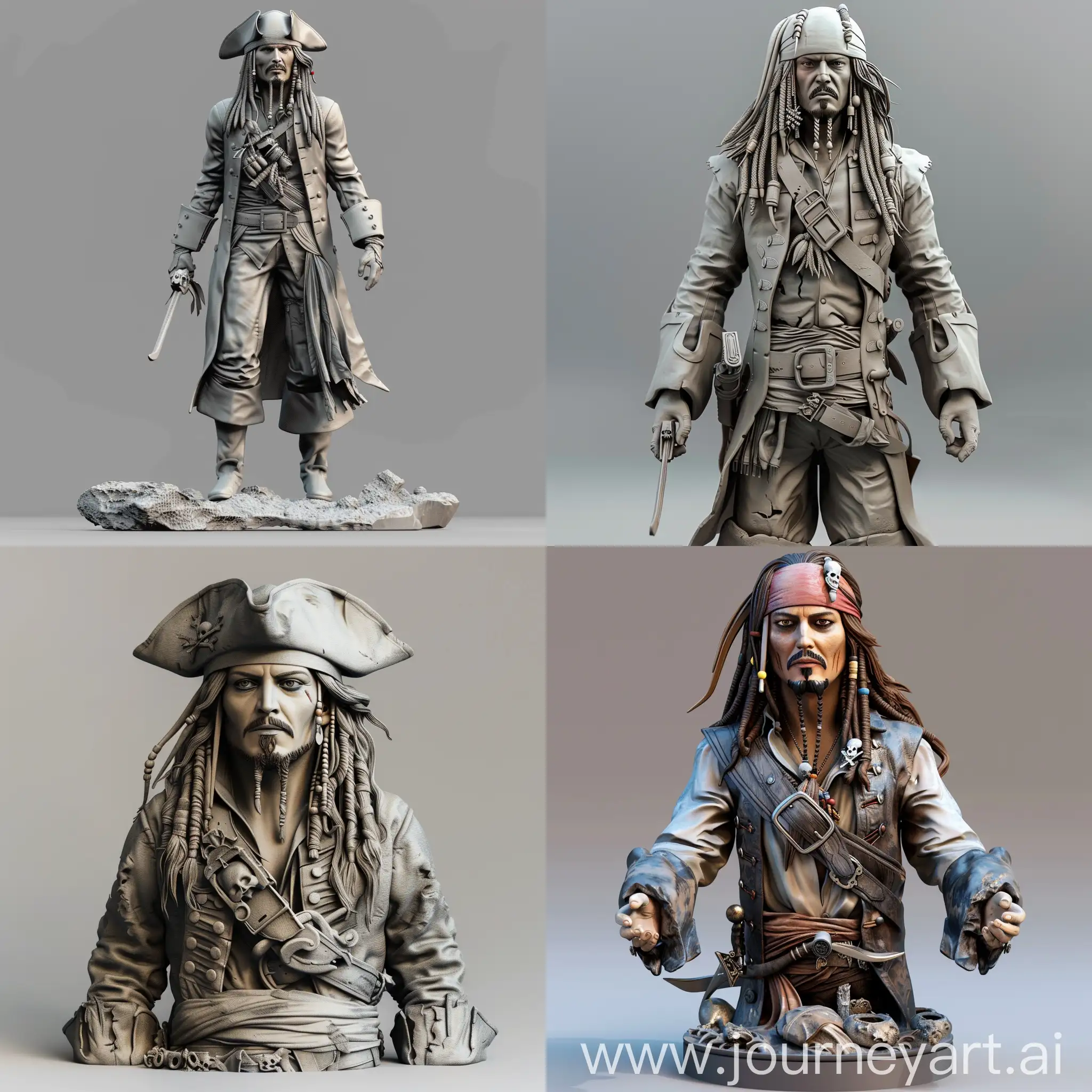 front viwe of three-quarter body of 3D Jack Sparrow in Pirates of the Caribbean movie
