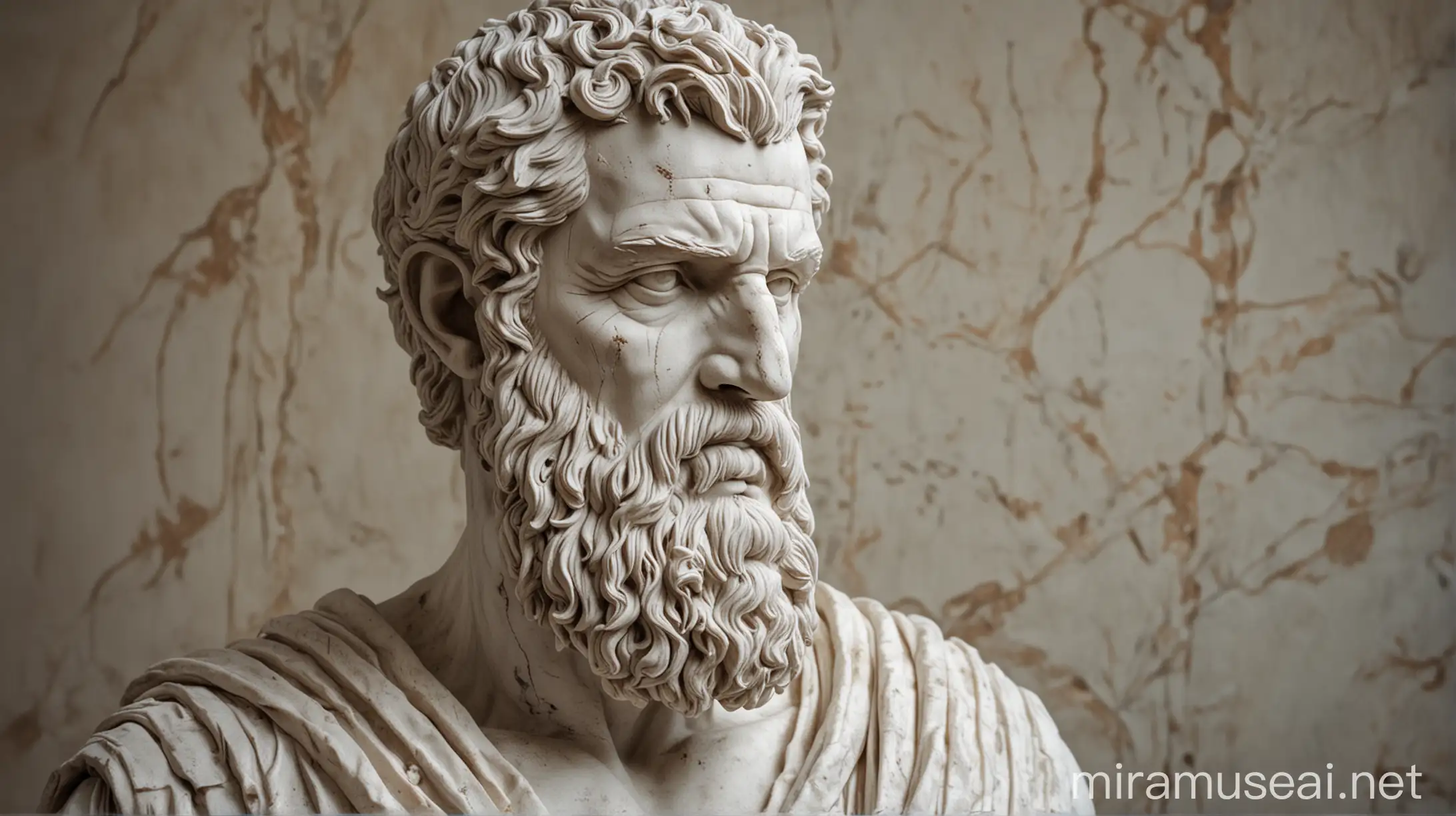 Stoic Man Statue in Ancient Greek Era White Marble