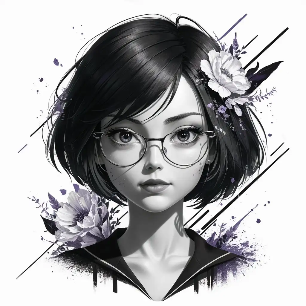 Anime-Style-Portrait-of-a-Young-Woman-with-Stylish-Glasses-and-Floral-Accents