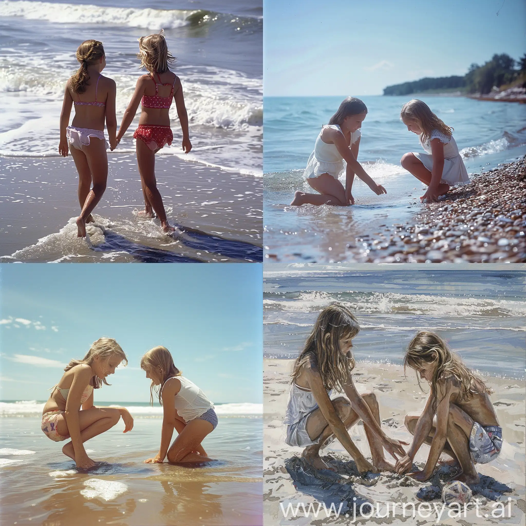 teen girls, playing at the beach