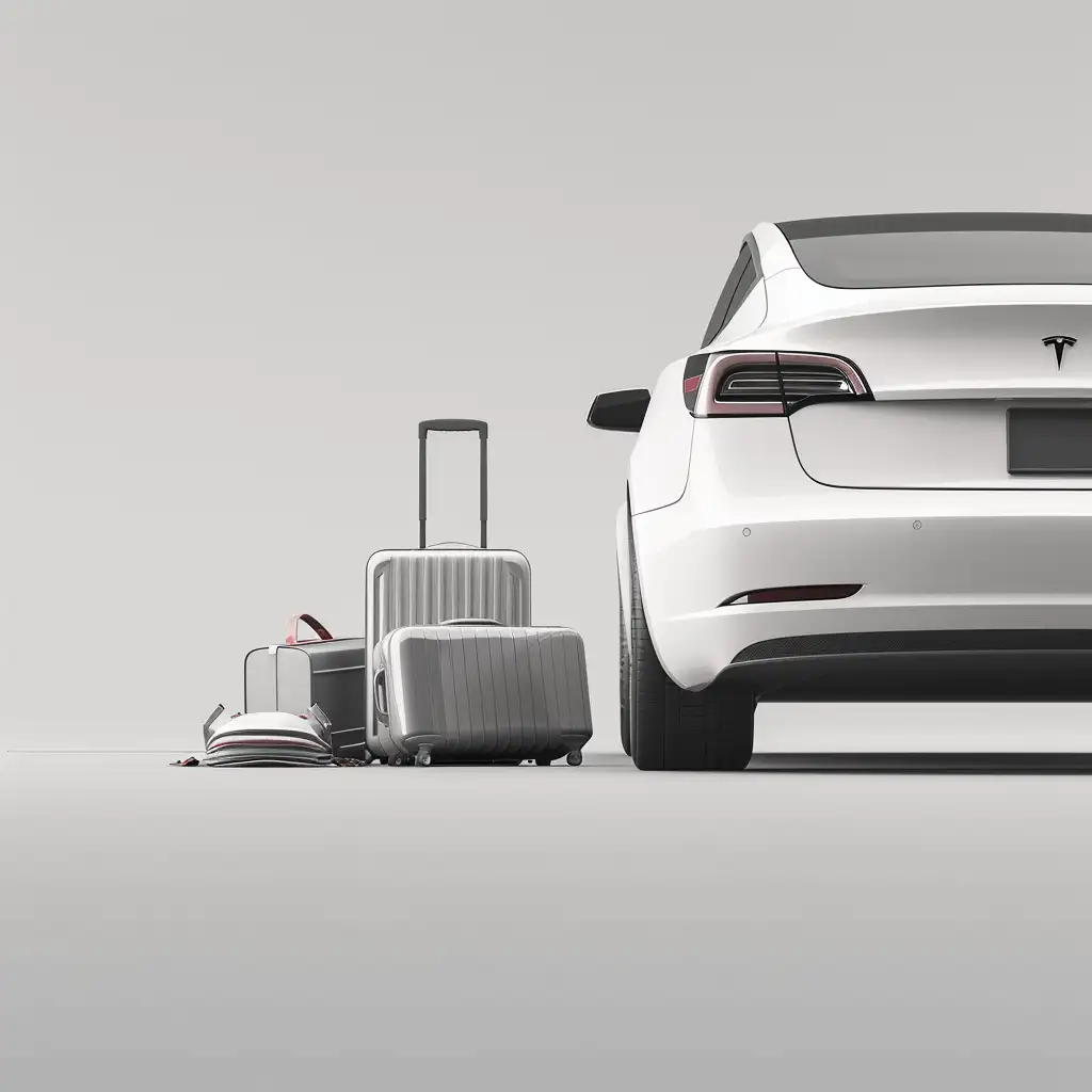 White-Car-with-Luggage-on-Light-Grey-Background