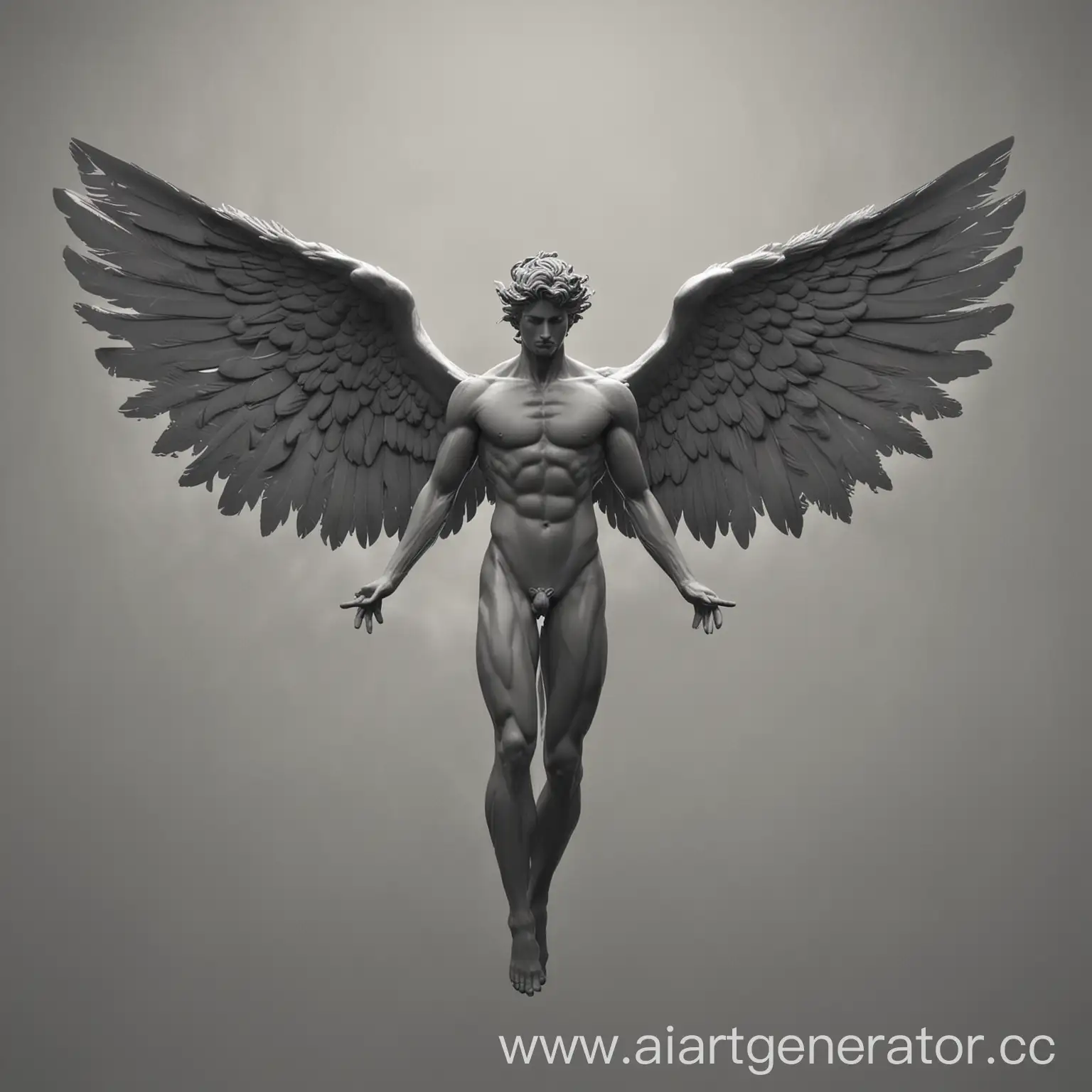 Athletic god Zephyr with wings on wind 2d  silhouette in grey color