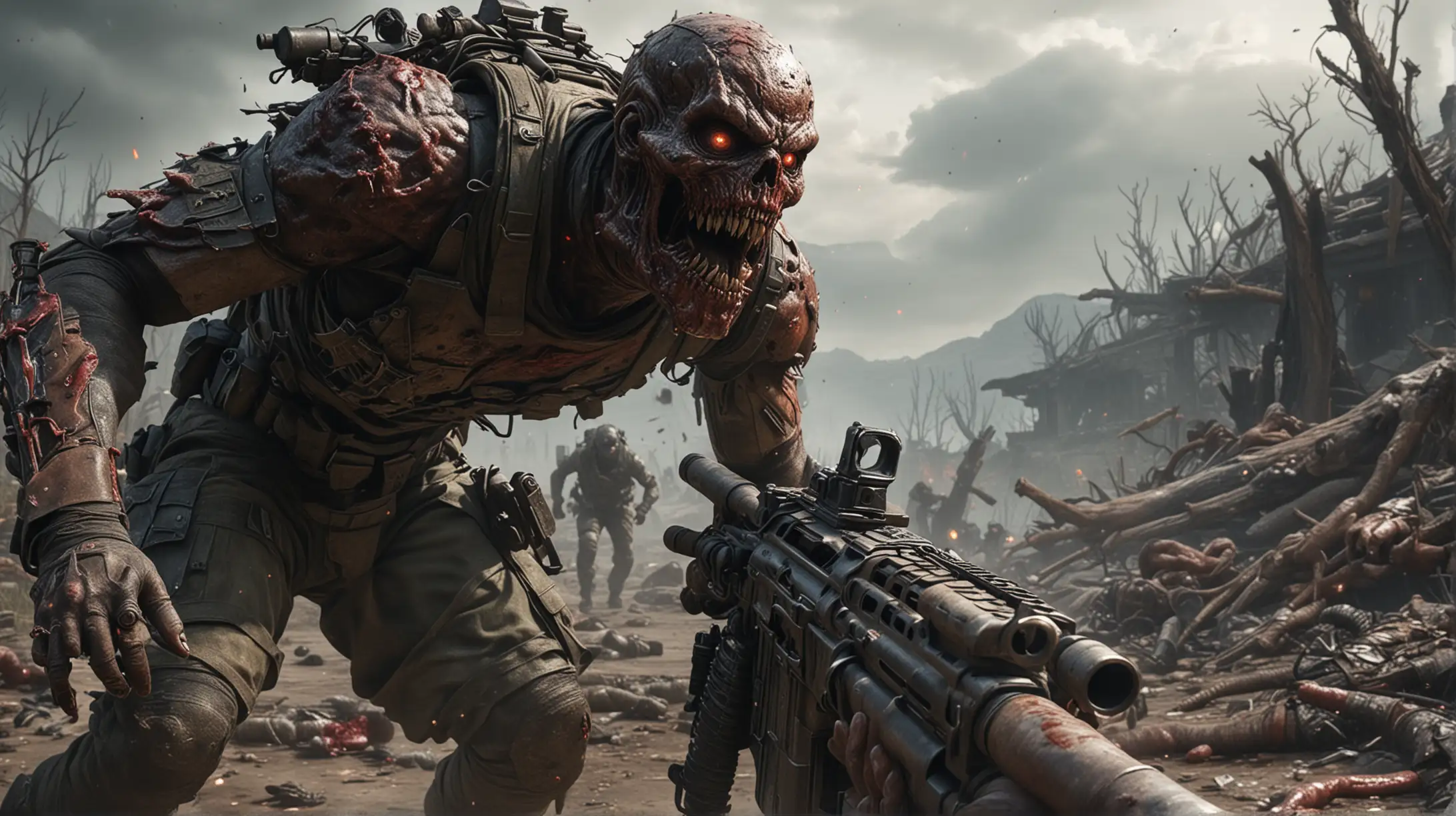 Soldier Shooting Mutant Monster in PostApocalyptic Environment